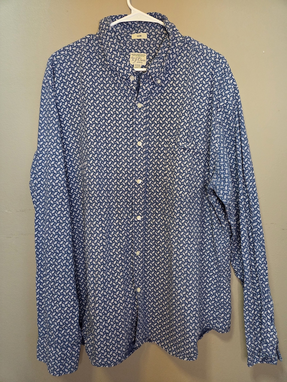J.Crew Men’s XXL Slim Fit Organic Cotton Stretch Blue Print Button Down Shirt
